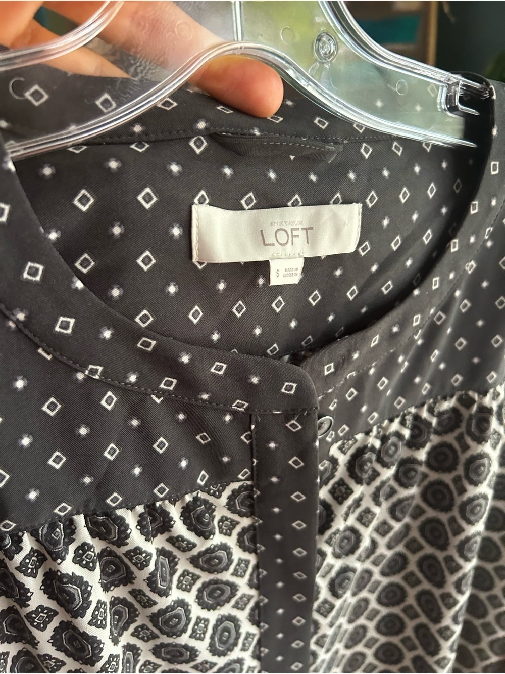 LOFT Black White Printed Tunic Dress Long Sleeve Shift Women’s Size Medium